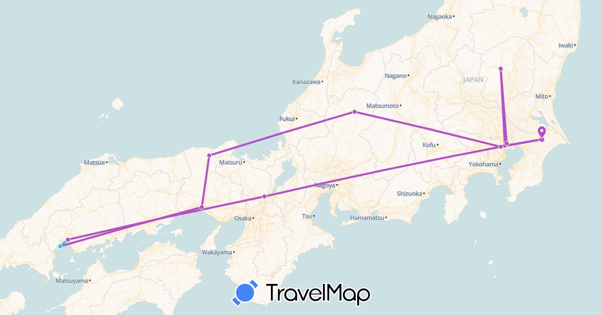 TravelMap itinerary: driving, train, boat in Japan (Asia)
