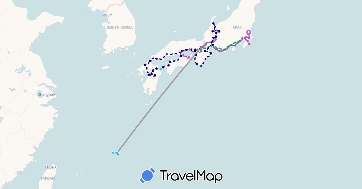TravelMap itinerary: driving, bus, plane, train, boat in Japan (Asia)